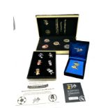 selection of boxed robinsons enamel badges inc european cup gold plated farewell and the olympic