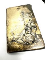 Victorian 1899 continental white metal card case unusual novelty embossed front elf riding a snail