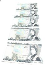 5 old £5 pound notes G.M.Gill consecutive numbers in unused condition