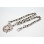 Silver antique watch chain with fob (68g)