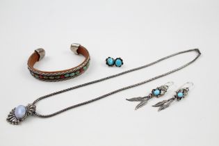 A collection of silver Native American jewellery including Sally Yazzie (54g)