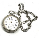 Antique silver open face pocket watch and silver albert chain kays triumph the watch is ticking