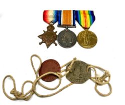 WW1 Mounted 1914-15 Star Trio & I.D Tags Named 12236 SGT A.C Hellen somerset light infantry