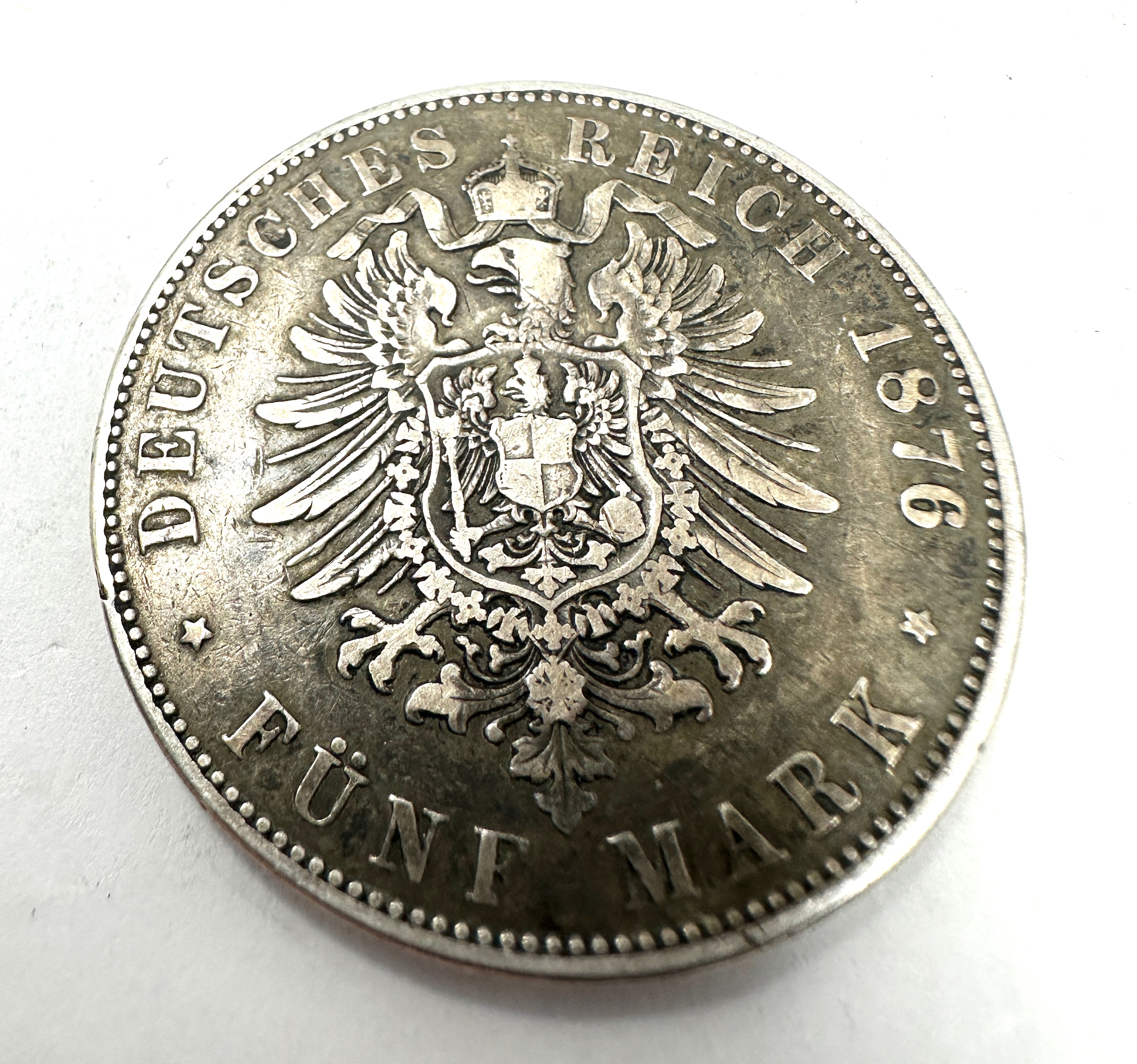 German States 5 Mark 1876 H silver Coin - Image 2 of 2