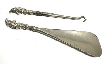 Antique punch Shoe Horn and Button Hook Punch Sterling Silver 925 & Steel