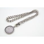 Silver antique watch chain with coin fob (40g)