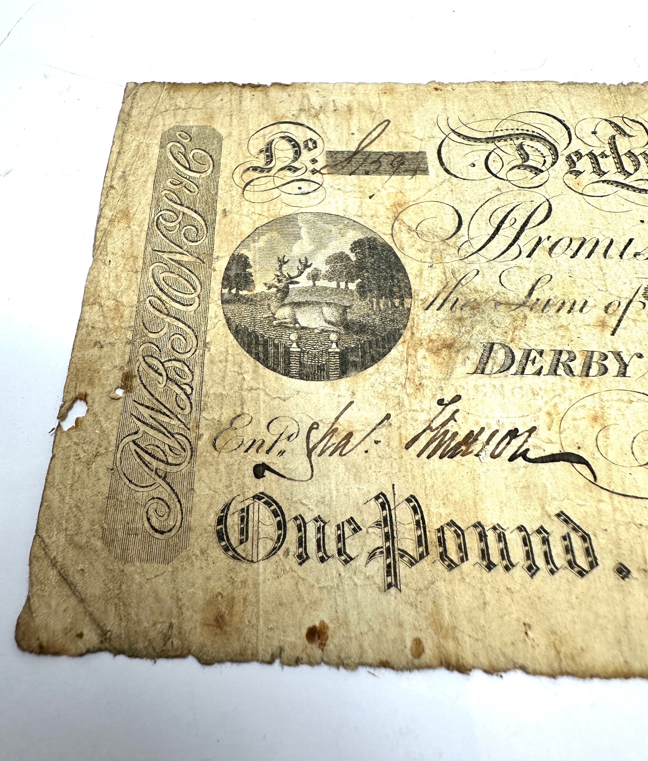 Georgian Derby Bank Provincial Banknote One Pound 16th March 1812. - Image 2 of 4