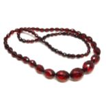 Vintage Faceted Cherry red Bakelite beads necklace 52 g measures approx