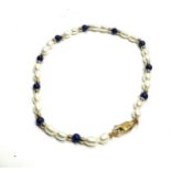 18ct gold clasp pearl & lapis with gold bead bracelet weight 3.4g