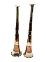 2 Antique Silver white metal & Copper Hunting Horn Swaine & Adeney c1928 each measures approx 24cm