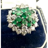 Fine 18ct white gold diamond & emerald ring diamond est 1.5ct diamonds weight 9g