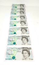 8 x bank of england £5 five pound notes consecutive numbers dated 1990 look in un-used condition