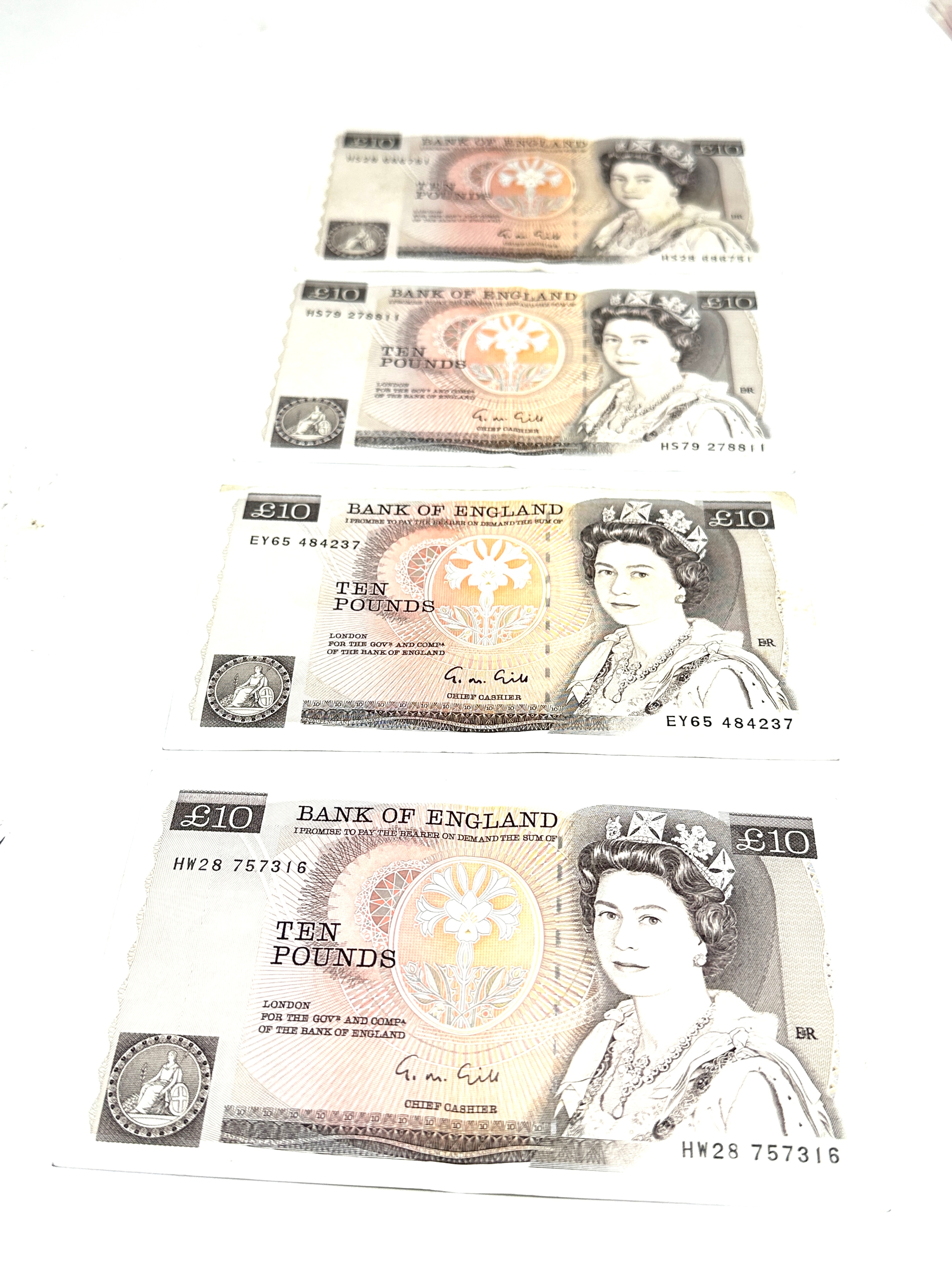 4 x G.Gill £10 Ten Pound Banknotes