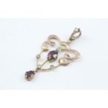 9ct gold edwardian garnet & seed pearl drop pendant (2.7g)