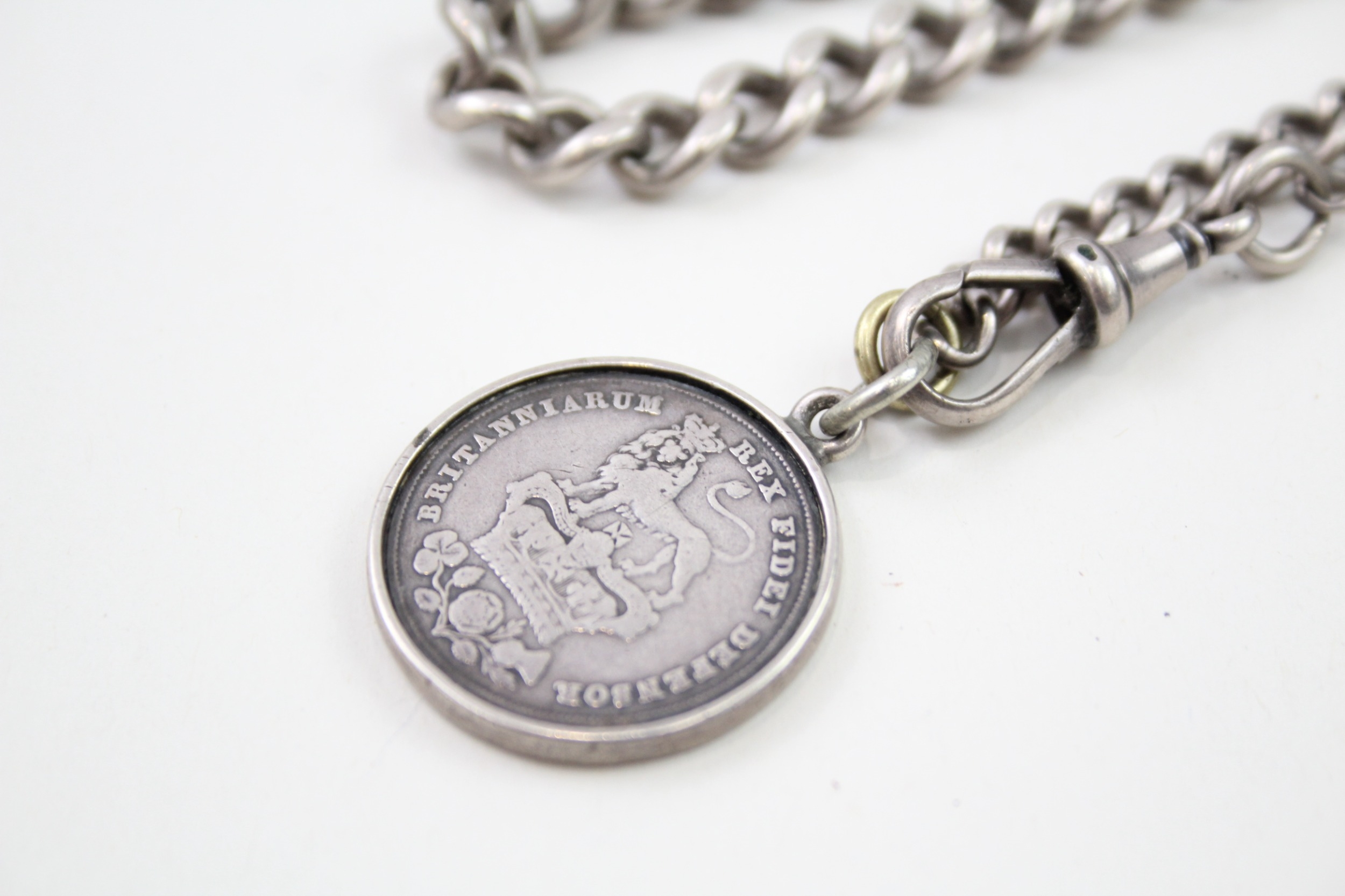 Silver antique watch chain with coin fob (40g) - Image 2 of 6