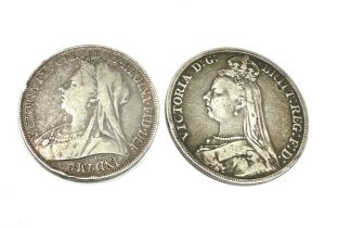 2 Victorian silver crowns 1898 & 1889