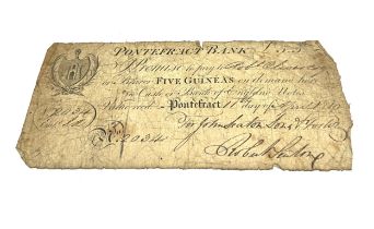 Georgian pontefract Bank Provincial Banknote five guineas april 1810