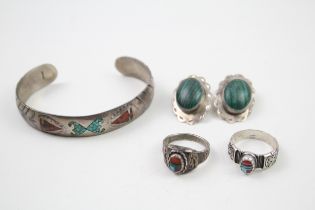 A collection of silver Native American jewellery including Schubes (41g)