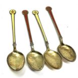 4 x .925 sterling silver david anderson guilloche enamel spoons