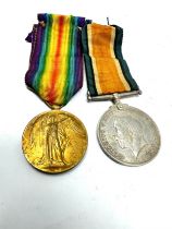 WW1 Medal Pair & Original Ribbons Named 34252 Pte A.C Hargreen