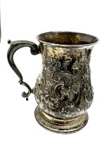 Antique Georgian silver tankard London silver hallmarks measures approx 25cm tall weight 316g