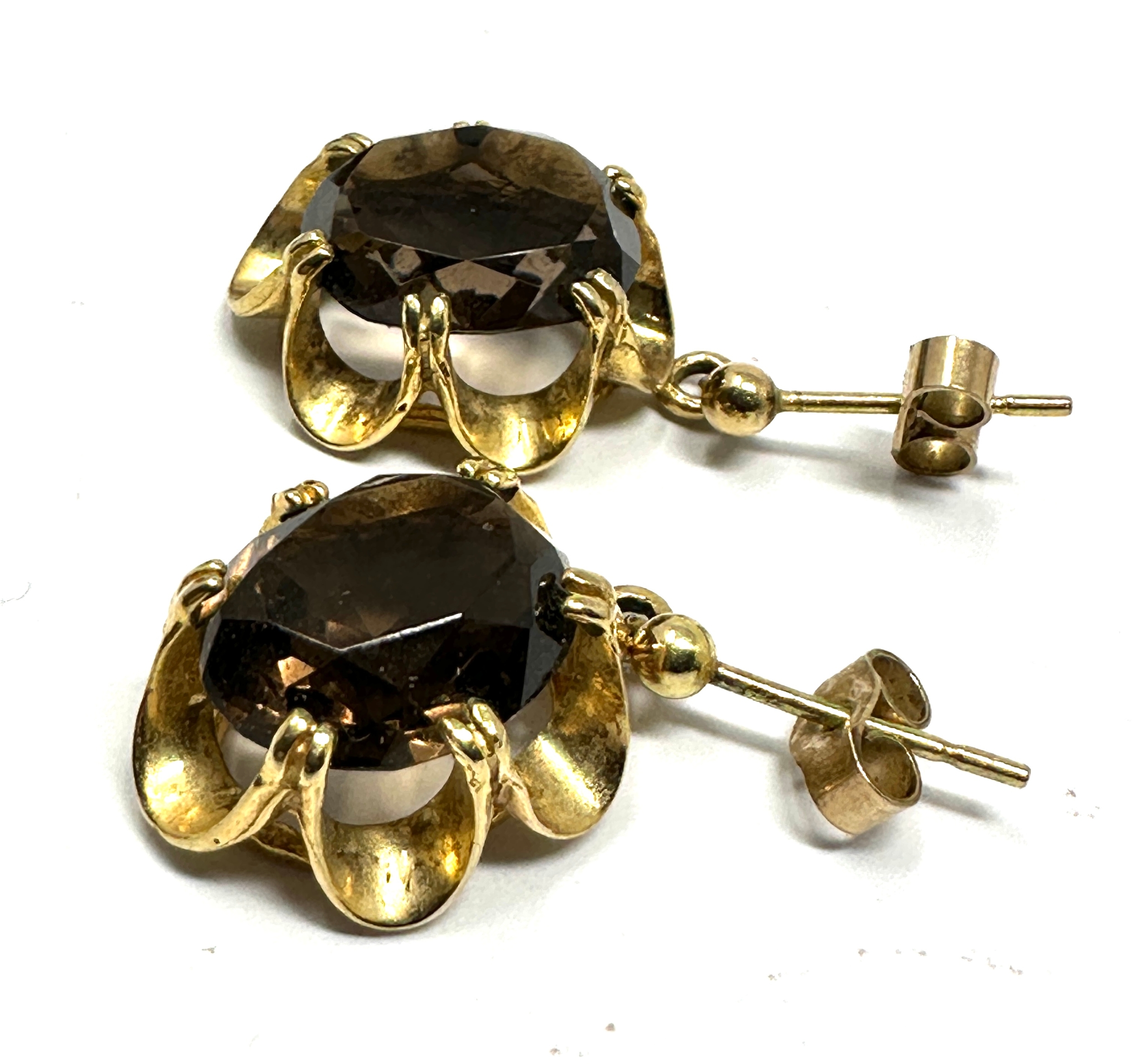 9ct gold smoky quartz earrings weight 5.1g - Image 2 of 3