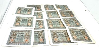 15 German 100 mark 1920 banknotes