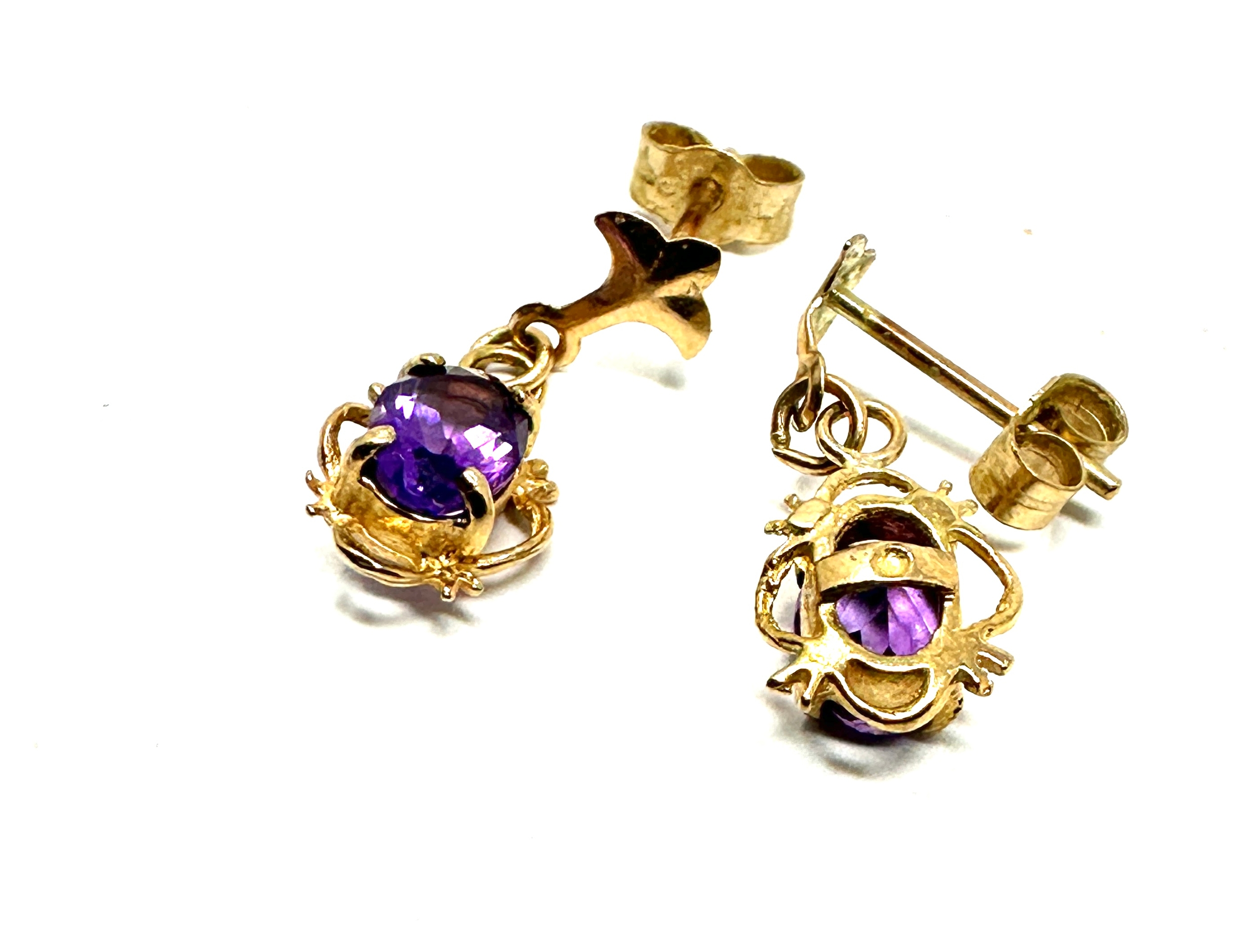 9ct gold amethyst earrings 1.1g - Image 3 of 3