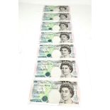 7x bank of england £5 five pound notes consecutive numbers dated 1990 look in un-used condition