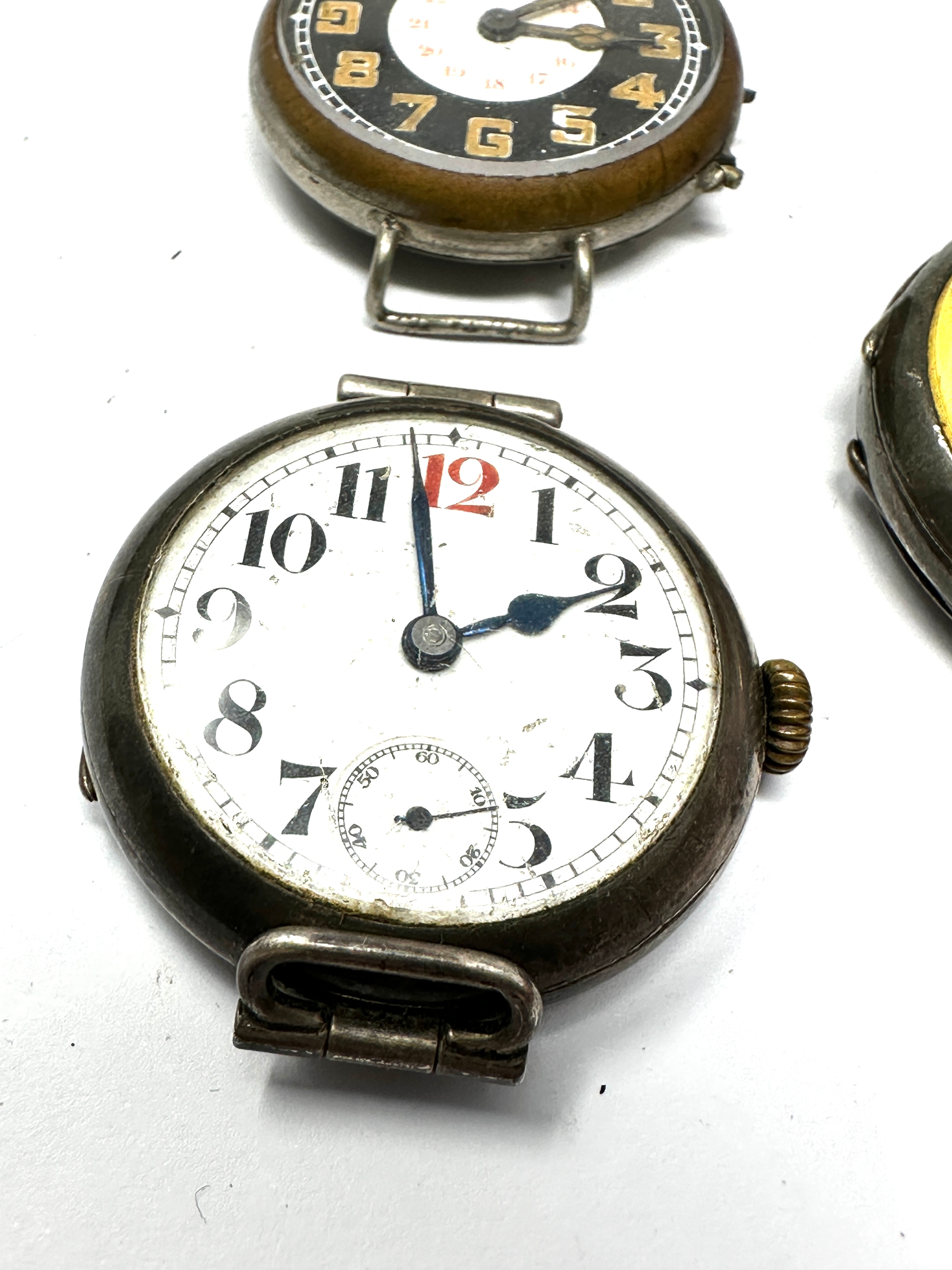 3 antique trench style wristwatches 2 silver non working - Image 2 of 3