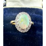 18ct gold opal & diamond halo ring weight 4.5g