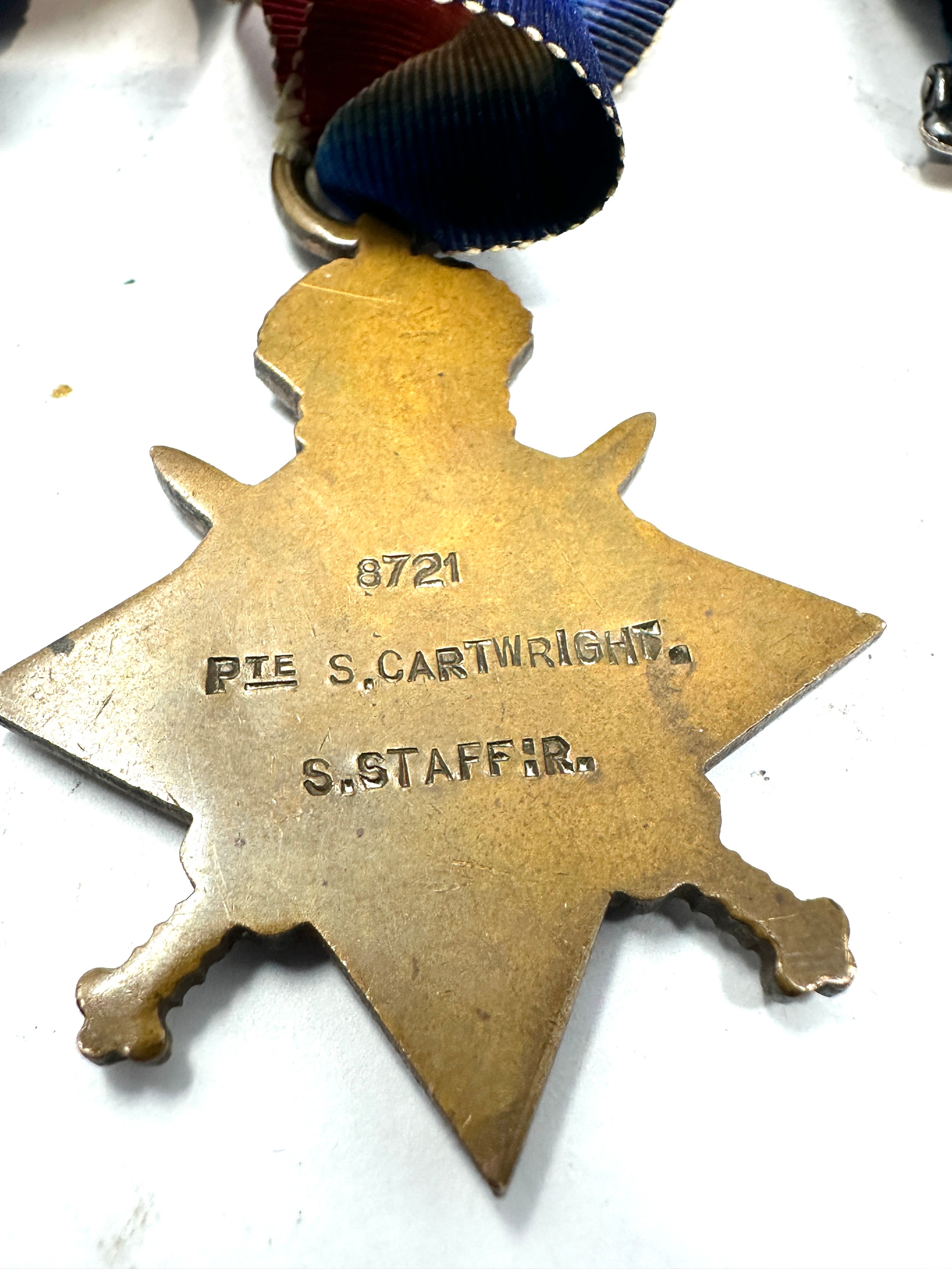 WW1 1914-15 Star Trio Named 8721 Pte S.Cartwright. South Staffs - Image 2 of 2