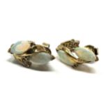 9ct gold opal & diamond earrings weight 2.3g