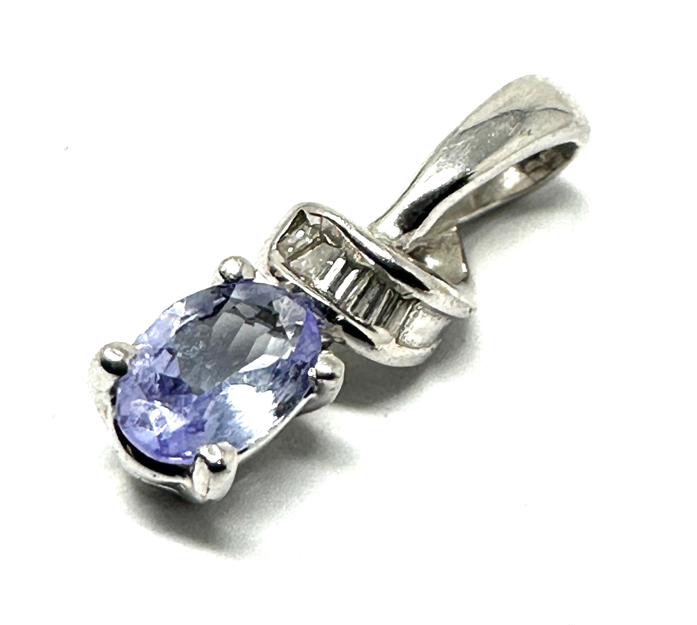 9ct white gold topaz & diamond pendant