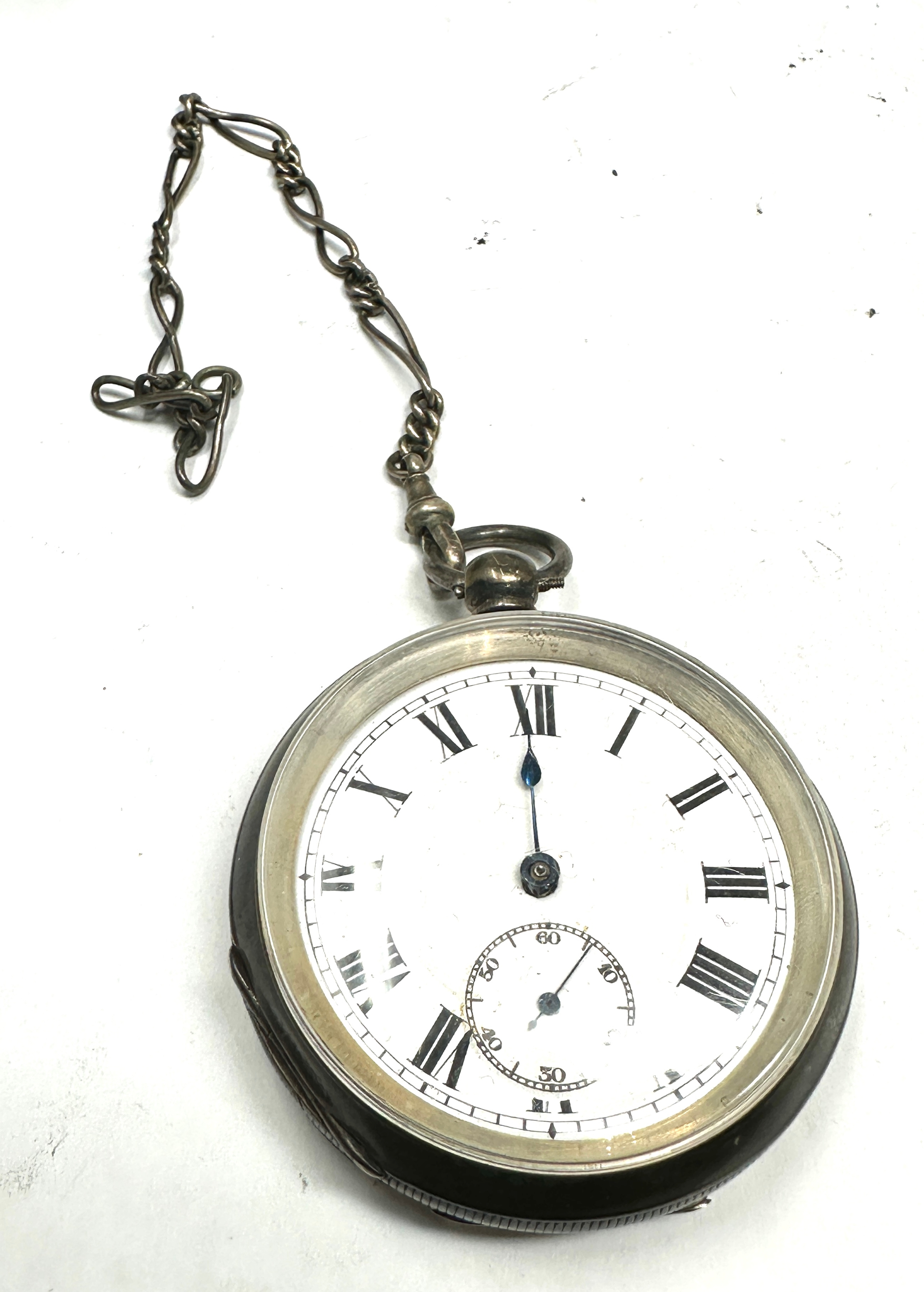 Antique silver open face pocket watch the watch is ticking with silver watch chain no t-bar