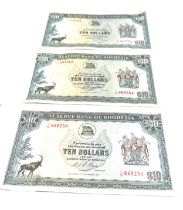 3 x reserve bank of rhodesia 3rd december 1975 1st march 1976 & 15th september 1975 $10 ten dollars