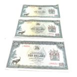 3 x reserve bank of rhodesia 3rd december 1975 1st march 1976 & 15th september 1975 $10 ten dollars