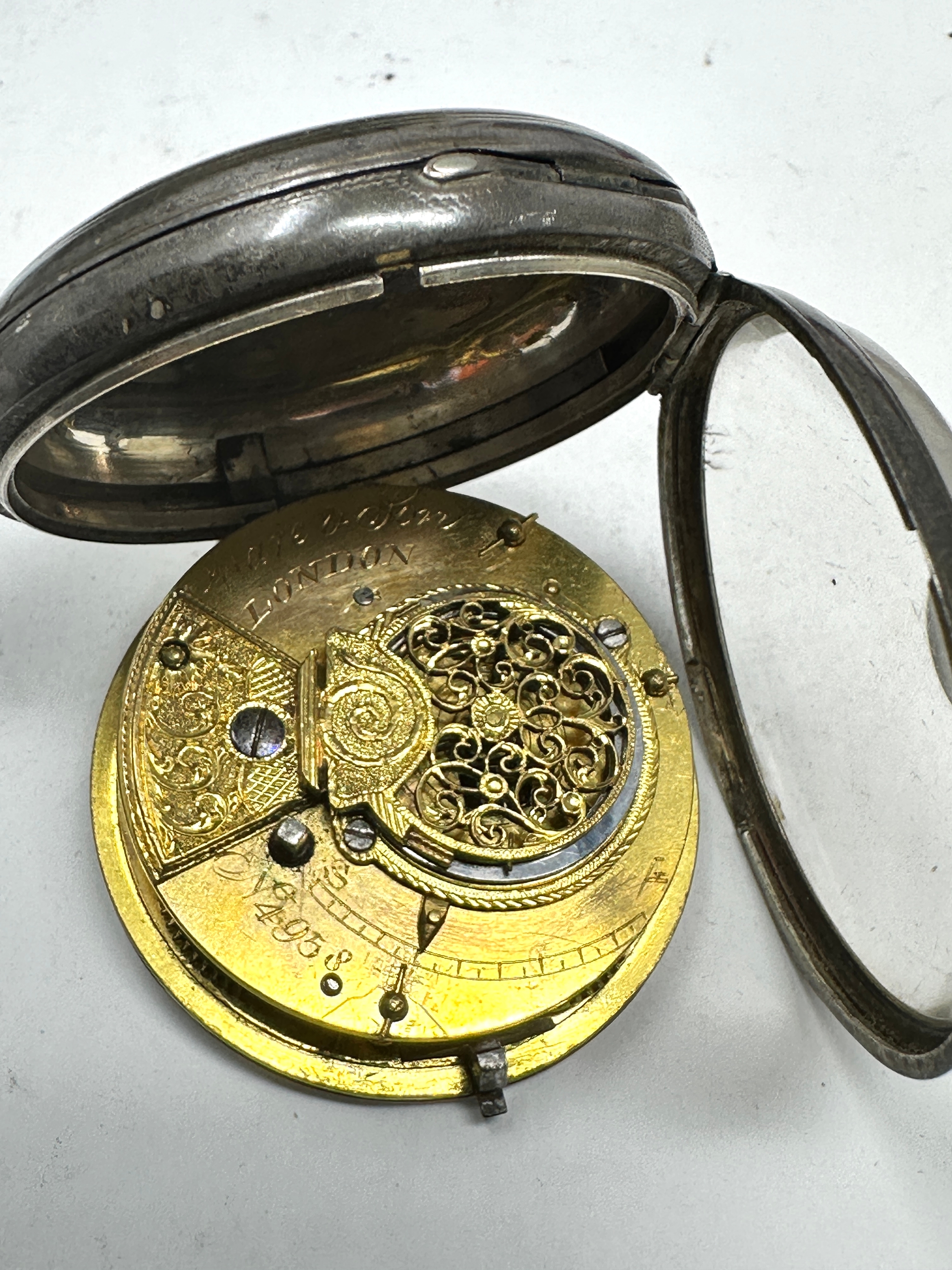 Antique silver open face fusee verge pocket watch ware & son London movement the watch is not - Image 4 of 5