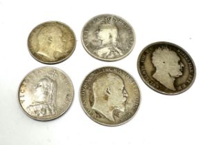 5 silver coins inc georgian victorian & edward half crowns & victorian & edward two shillings