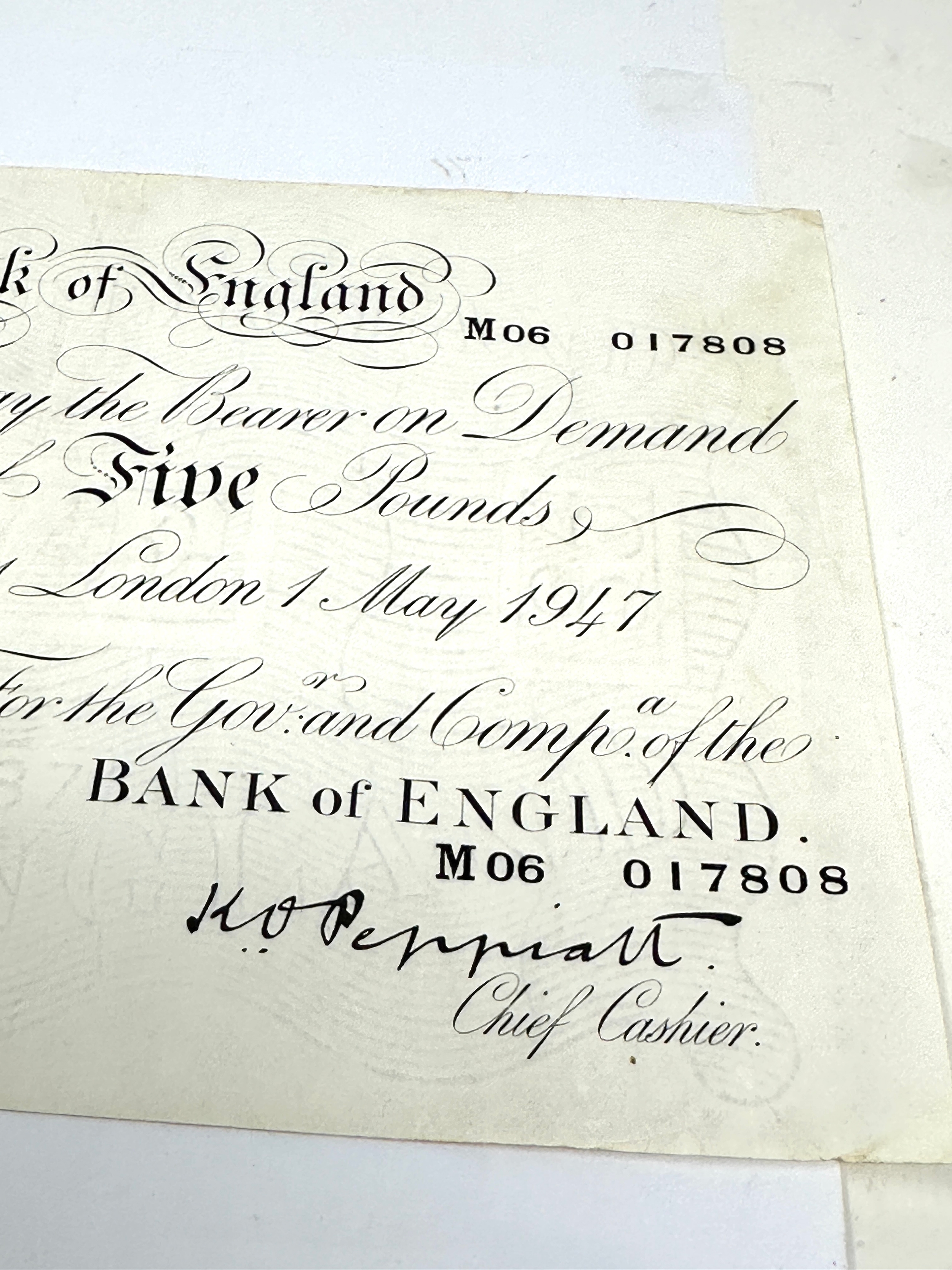 Bank of England may 1 1947 white five pound note - Image 3 of 3