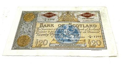 Bank of Scotland 1956 twenty pound note Edinburgh 11 june 1956 6/a 1709