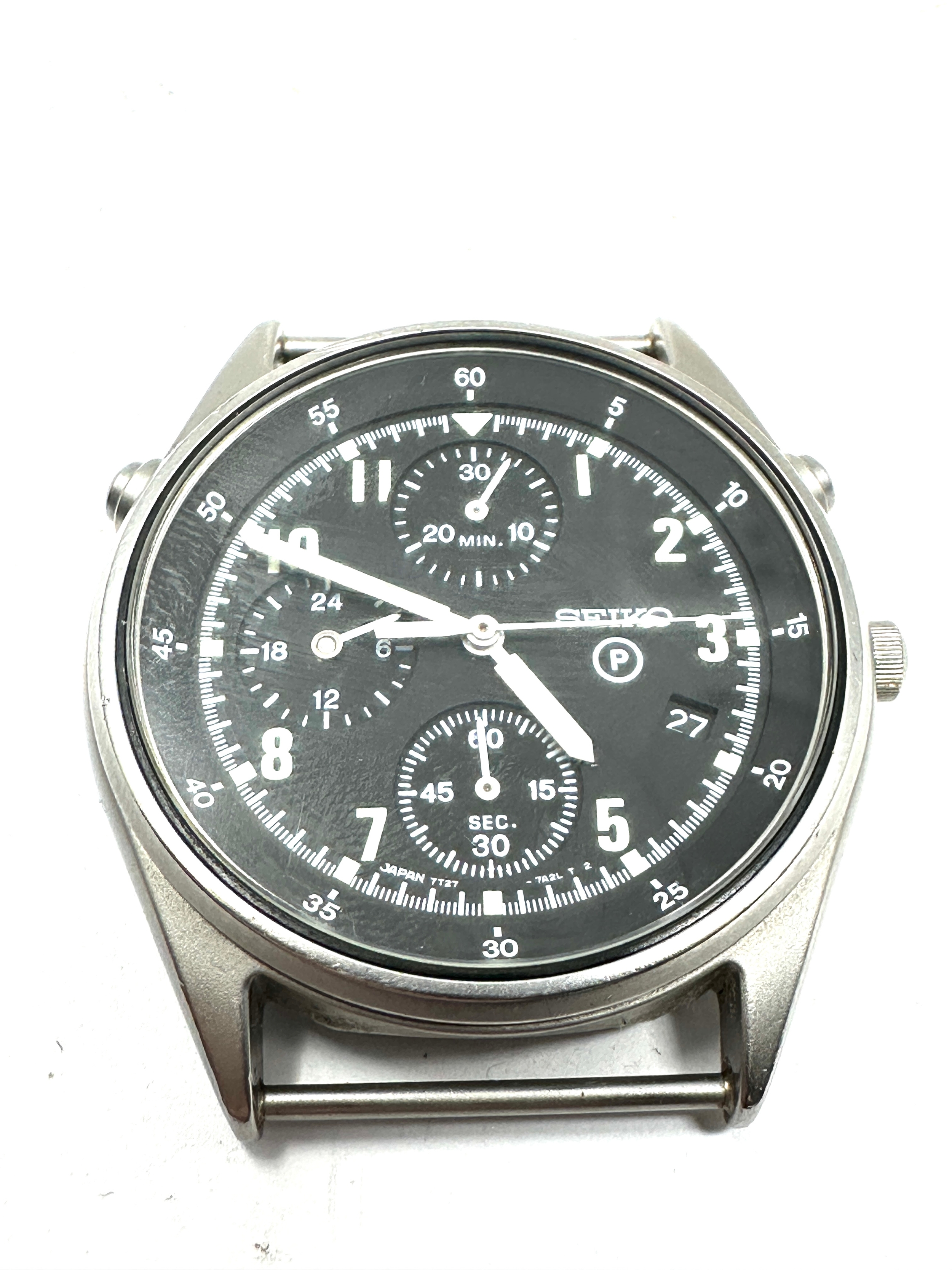 Vintage Seiko Men's Military Chronograph gents quartz wristwatch 7t27 7a20 the watch is ticking no