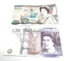 2 old £20 pound notes used condition