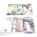 2 old £20 pound notes used condition