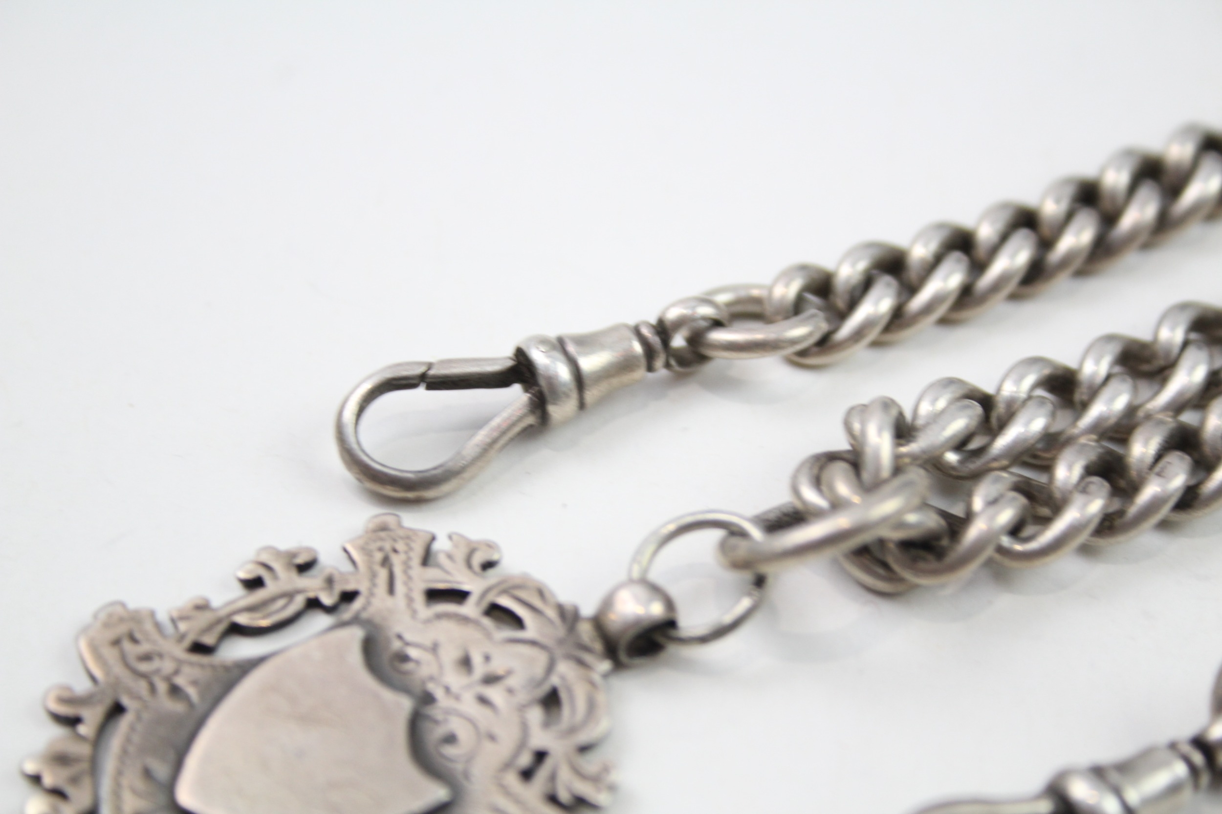 Silver antique watch chain with fob (68g) - Image 3 of 7