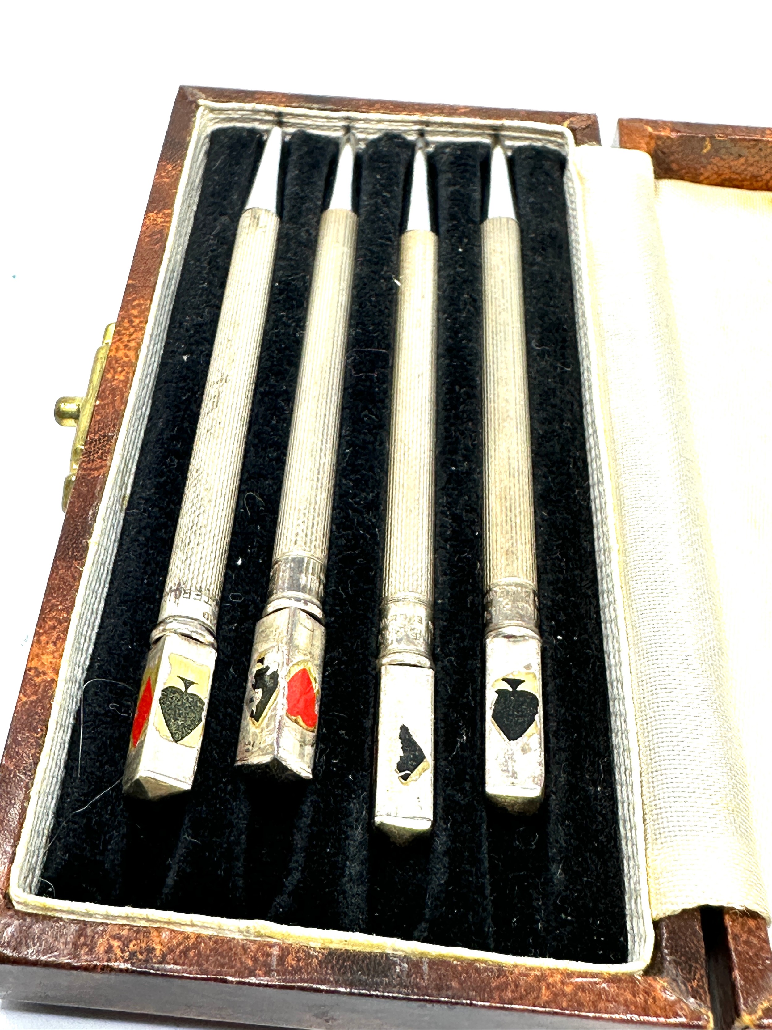 4 x .925 sterling silver cribbage pencils w/ enamel cased - Image 2 of 2