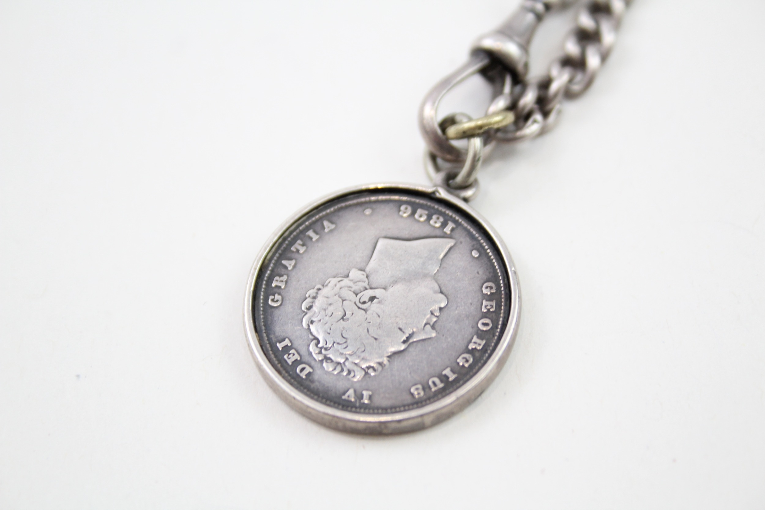 Silver antique watch chain with coin fob (40g) - Image 5 of 6