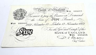 Bank of England 1951 white five pounds p.s.beale