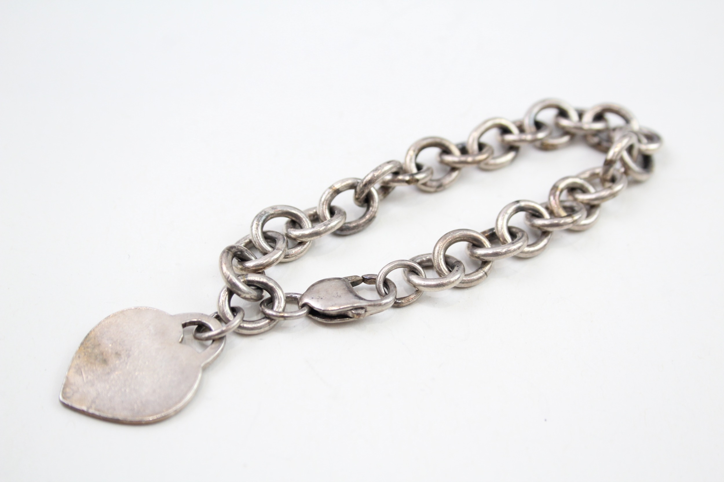 Silver belcher link bracelet with heart tag by designer Tiffany & Co, replacement clasp (33g)
