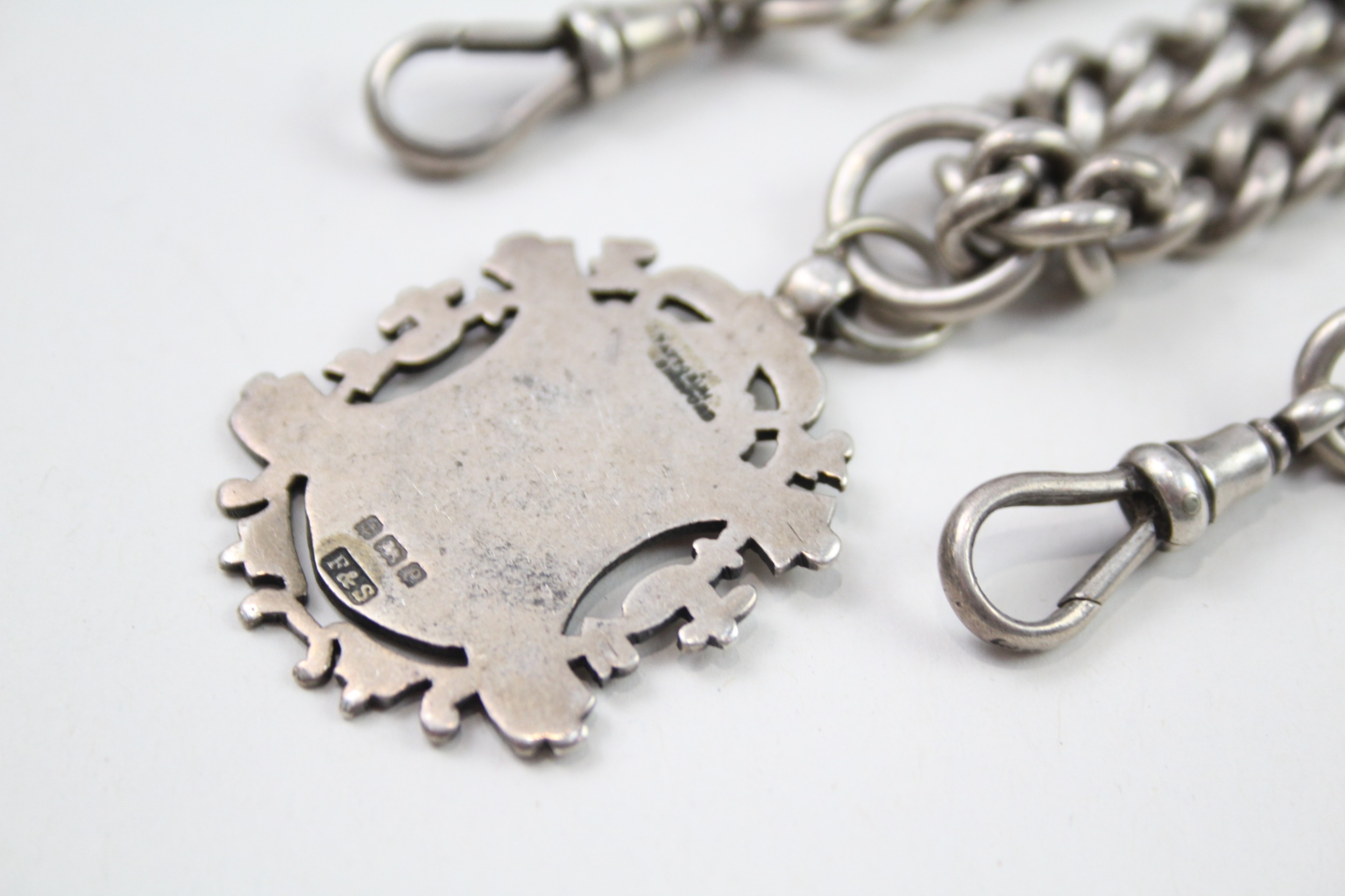 Silver antique watch chain with fob (68g) - Image 7 of 7